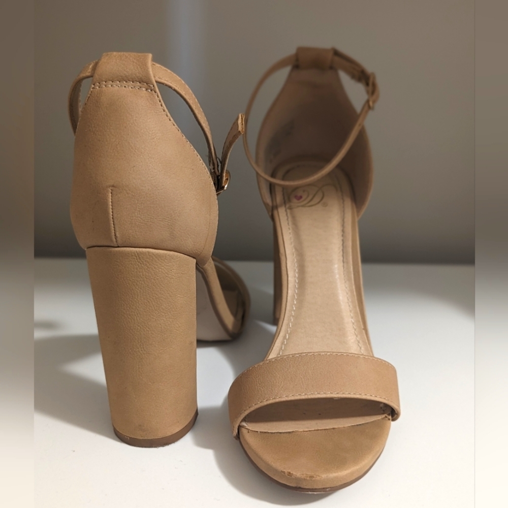 Open Toe Block Heels in Beige, size 6.5 - Make an Offer!